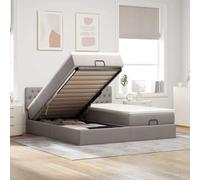 Runheo Cadre de lit Ottoman Taupe avec Matelas 160x200 cm Tissu Polyester, Rangement sous lit avec Levage hydraulique, sommier Double indépendant, surmatelas Amovible pour Chambre