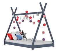 Runheo Cadre de lit pour enfant gris en bois massif de pin 90 x 200 cm avec sommier à lattes, lit junior robuste pour chambre d'enfant en option avec tiroir, design durable pour lit bébé et confort de