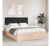 Runheo Cadre de lit rembourré en Bois de pin Massif Noir 160 x 200 cm, lit Plateforme Robuste, tête de lit Confortable, mobilier Chambre à Coucher Facilement assemblable, Design Contemporain