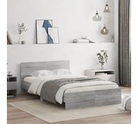 Runheo Cadre de lit sans Matelas en Bois d'ingénierie Sonoma Gris 135x190 cm avec Lattes Robustes pour Chambre, mobilier Confortable et Soutien Optimal du Dos