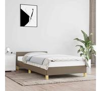Runheo Cadre de lit Taupe 90x190 cm avec tête de lit en Tissu, Cadre de lit Robuste en Bois avec Lattes en contreplaqué, Meuble de Chambre à Coucher Stable et Confortable sans Matelas