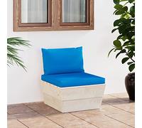 Runheo Canapé central de jardin avec coussins, en bois d'épicéa imprégné, 60 x 60 x 65 cm, bleu clair, robuste, pour terrasse, jardin, salon, heures de détente