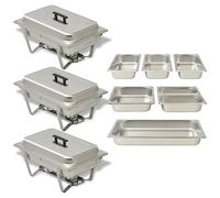 Runheo Chafing Dish Lot de 3 chauffe-plats en acier inoxydable pour buffet avec récipients GN pour restauration, restauration, fête, fête, pour garder au chaud et servir les aliments