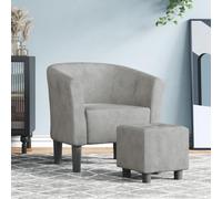 Runheo Chaise Cabriolet Velours Gris Clair avec Repose-Pied, Fauteuil rembourré à accoudoir, Dossier Confortable, Design élégant pour Salon, Chambre, Bureau, Coin Lecture, intérieur Cosy