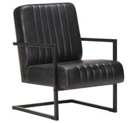 Runheo Chaise de canapé Cantilever Noir en Cuir véritable avec Dossier rembourré Assise Confortable et Base en métal Robuste pour Salon Chambre Bureau Lecture intérieur Design élégant