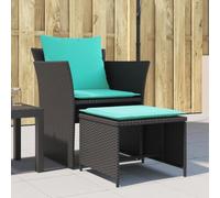 Runheo Chaise de Jardin Noire en Résine Tressée, Fauteuil d'Extérieur avec Repose-Pied, Coussins Turquoise, Meuble de Patio Robuste pour Balcon, Capacité 110 kg