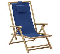 Runheo Chaise de relaxation réglable, bleu marine, en bambou et tissu, chaise pliante avec 4 positions, chaise de jardin pour balcon, terrasse, détente extérieure confortable