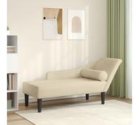 Runheo Chaise longue avec coussin, tissu crème, chaise longue ergonomique avec chaise longue rembourrée et dossier, cadre en bois massif 141 x 55,5 x 66,5 cm, idéal pour se détendre, lire et se
