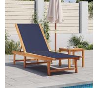 Runheo Chaise longue avec table en bois d'acacia massif et textilène bleu, dossier réglable en 5 positions, chaise longue de jardin résistante aux intempéries avec design pliable pour terrasse