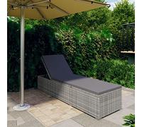 Runheo Chaise longue de jardin en polyrotin gris avec coussin réglable, pliable, résistant aux intempéries, pour terrasse, balcon, camping, piscine, relaxante, ergonomique, avec dossier et accoudoirs