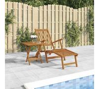 Runheo Chaise Longue d'extérieur en Bois d'acacia Massif avec Repose-Pieds, Table Pliante et Dossier réglable, Fauteuil Relax inclinable pour Jardin, terrasse, Balcon, Piscine