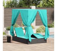 Runheo Chaise longue double en polyrotin, 205 x 129 x 200 cm, avec toit et rideaux, réglable, imperméable, résistant aux intempéries, pour jardin, terrasse, balcon, idéale pour se détendre et bronzer