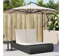 Runheo Chaise longue double en rotin synthétique avec dossier réglable et coussin amovible, noir, 110 x 200 cm, pour jardin, terrasse, balcon, chaise longue relaxante en extérieur