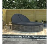 Runheo Chaise longue double en rotin synthétique - Gris - Avec 6 coussins - 198 x 138 x 28 cm - Imperméable et résistant aux intempéries - Réglable sur 5 positions - Pour jardin, terrasse, balcon et