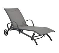Runheo Chaise longue en acier avec textilène gris réglable et pliable pour jardin et terrasse avec roulettes et dossier ergonomique pour une utilisation en extérieur relaxante
