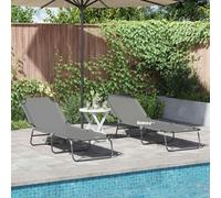 Runheo Chaise Longue Pliante 2 pcs Gris en Polyester 188 x 57 x 86,5 cm avec Dossier réglable, Coussin Confort, accoudoir, roulettes pour Jardin terrasse Piscine Plage détente Relaxation