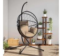Runheo Chaise Suspendue en Forme d'œuf avec Support en Acier et rotin Taupe pour Jardin terrasse extérieur Patio Relaxation détente mobilier Suspendu Confortable