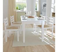 Runheo Chaises à Manger Lot de 4 en Bois d'hévéa Massif Blanc, siège rembourré en Velours Polyester, Dossier carré Confortable, Dimensions 44x45x81 cm, Chaise Cuisine Salle Manger Design Moderne