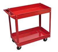 Runheo Chariot d'atelier rouge à 2 étages, construction en acier laqué, charge de 100 kg, 4 roulettes pivotantes Ø 9,5 cm, 840 x 410 x 780 mm, chariot de transport pour atelier, garage, ménage et