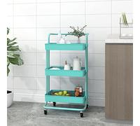 Runheo Chariot de cuisine 3 étages turquoise 42 x 35 x 85 cm en fer et ABS avec poignée, 4 roulettes mobile, chariot de service et chariot polyvalent pour cuisine, salle à manger, espace de rangement