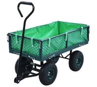Runheo Chariot de jardin vert acier capacité de charge 250 kg avec parois latérales à fermeture rapide et grandes roues en caoutchouc PU pour jardin, atelier, entrepôt, transport, déménagement, maison