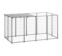 Runheo Chenil en Acier argenté 2,42 m² avec Toit résistant à l'eau pour Chiens Grand Espace d'exercice, sécurité verrouillable, idéal pour extérieur intérieur Jardin terrasse Camping et Voyage