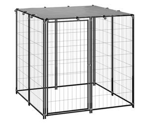 Runheo Chenil en Acier Noir 110x110x110 cm avec Toit en polyéthylène résistante à l'eau pour Chien sécurité et Protection en extérieur et intérieur
