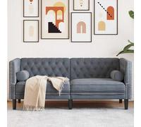 Runheo Chesterfield Canapé Gris Foncé 174x74.5x70.5cm Velours Rembourré avec Agrafes Boutonnées Salon Durable Élégant