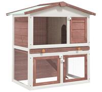 Runheo Clapier à lapin en bois avec 3 portes marron et blanc, 2 niveaux avec rampe et tiroir, toit résistant aux intempéries, pour lapins, cochons d'Inde, rongeurs, utilisation en intérieur et en