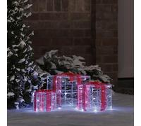 Runheo Coffret cadeau avec 60 LED blanc froid - Lot de 3 décorations en acrylique - 20 x 20 x 20 cm - Décoration de sapin de Noël pour l'Avent et l'hiver - Idée cadeau élégante pour une ambiance