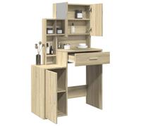 Runheo Coiffeuse avec armoire en chêne Sonoma - 80 x 35 x 132 cm - En bois - 1 tiroir, 8 compartiments - Commode miroir avec espace de rangement pour chambre à coucher, salle de bain, dressing