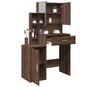 Runheo Coiffeuse avec armoire - Marron - Aspect chêne - 80 x 35 x 132 cm - En bois - Table cosmétique avec miroir - Tiroir de rangement pour chambre à coucher - Rangement de maquillage