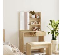 Runheo Coiffeuse avec miroir en chêne Sonoma - 74,5 x 40 x 141 cm - En bois - Avec tiroir - Espace de rangement pour chambre à coucher, salon, bureau - Design moderne - Peu encombrant