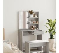 Runheo Coiffeuse avec miroir gris Sonoma - 74,5 x 40 x 141 cm - Avec tiroir et étagère - Espace de rangement pour chambre à coucher, salon, bureau - Design moderne