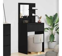 Runheo Coiffeuse pour chambre à coucher avec étagère, coiffeuse, table cosmétique noire, 80 x 39,6 x 135 cm, lavabo de maquillage avec commode miroir et tiroir