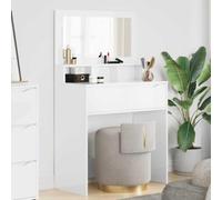 Runheo Coiffeuse pour chambre à coucher - Blanc brillant - Avec tiroir - 80 x 39,6 x 135 cm - Table cosmétique avec espace de rangement - Commode miroir pour chambre à coucher, dressing et chambre