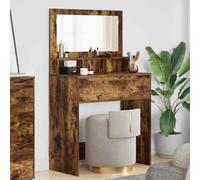 Runheo Coiffeuse pour chambre à coucher en bois de chêne fumé 80 x 39,6 x 135 cm avec tiroirs et commode miroir idéale pour le maquillage, les cosmétiques et le coiffage avec beaucoup d'espace de