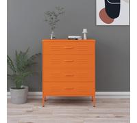 Runheo Commode orange en acier 80 x 35 x 101,5 cm avec tiroir, buffet pour salon, chambre à coucher, bureau, avec espace de rangement et ordre, design moderne, pieds de positionnement et rails à