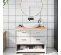 Runheo Comptoir de salle de bain en bois massif de chêne non traité 100x50cm plan de vasque robuste pour cuisine, atelier, bureau ou salle bain avec bord vivant naturel