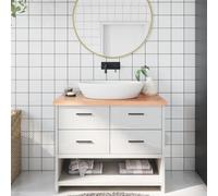 Runheo Comptoir de salle de bain en bois massif marron clair 100x60 cm finition vernie pour cuisine, salle bain, bureau ou atelier avec bord vivant et 48 kg