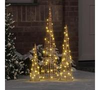 Runheo Décoration de Noël avec 90 LED Blanc Chaud 3 pièces, Sapin Moderne en Pet 20 x 20 x 80 cm, Illumination chaleureuse pour intérieur ou extérieur, Ambiance Festive élégante