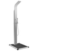 Runheo Douche de jardin avec élément de sol WPC en acier inoxydable brossé 80 x 62 x 5 cm pour piscine, jacuzzi, spa, piscine avec douche à pluie, douchette à main, accessoires de montage, design
