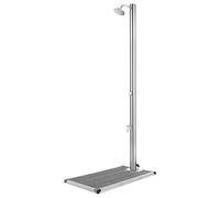 Runheo Douche de jardin en acier inoxydable avec plaque de fond grise de 220 cm de hauteur, résistante à la corrosion, convient pour piscine, jacuzzi, piscines, accessoires de montage inclus