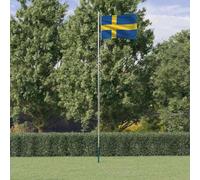 Runheo Drapeau de la Suède avec mât en Aluminium réglable de 6,08 m pour extérieur Jardin Balcon terrasse décoration événement Sportif Parade et fête