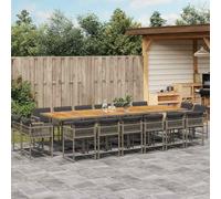 Runheo Ensemble à Manger de Jardin 17 pcs, résine tressée Grise, chaises compactes avec Coussins, Dessus en Bois d'acacia, pour Patio et extérieur
