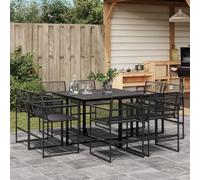 Runheo Ensemble à Manger de Jardin 9 pcs Noir Résine tressée, Acier Enduit, Dessus en Verre Trempé, Meubles de Patio Extérieur, Chaises Empilables