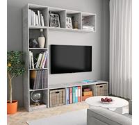 Runheo Ensemble bibliothèque Meuble TV 3 pièces Gris béton Bois d'ingénierie 180x30x180 cm 12 Compartiments Rangement Salon Bureau Chambre décoration Murale