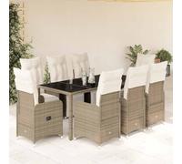 Runheo Ensemble bistro de jardin 9 pièces marron en polyrotin avec fauteuils réglables, table en verre trempé, coussins, résistants aux UV, pour balcon, terrasse, meubles d'extérieur