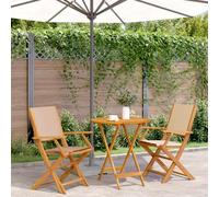 Runheo Ensemble Bistro Extérieur 3 Pièces, Bois d'Acacia Massif, Tissu Beige, Pliable, Table Ronde 70 cm, Chaises Jardin, Balcon, Patio