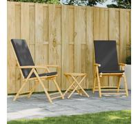 Runheo Ensemble Bistro Pliant 3 Pièces Bambou, Chaises Inclinables, Coussins Gris Foncé, Table Ronde 45x45 cm, Meubles de Jardin pour Balcon, Patio